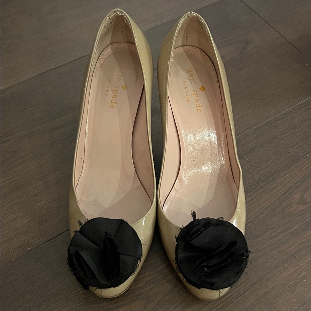 Kate Spade Cream Heels with Black Floral Detail